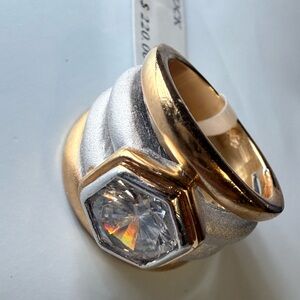 Lauren G Adams Wrap Ring Hexagon Crystal Gold & Silver Tone Statement Ring